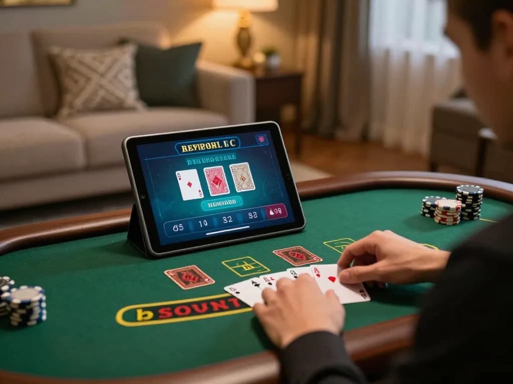 Player strategizing in an online blackjack game at 88i casino on a tablet.