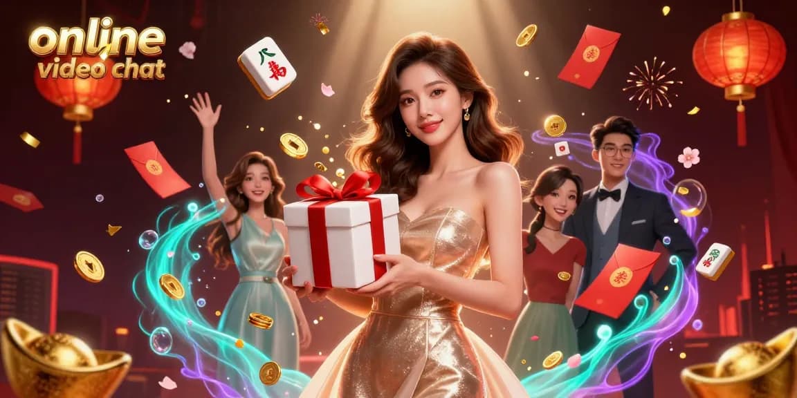 Engage in online video chat for exciting interactions in a vibrant casino-themed illustration.