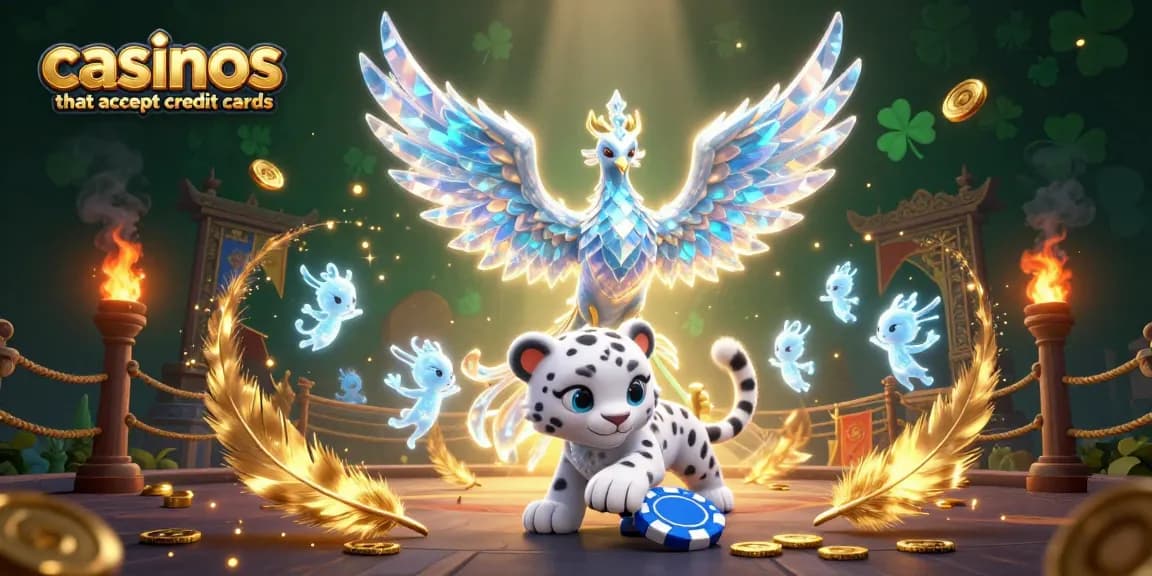 Engage with casinos that accept credit cards through an enchanting illustration showcasing vibrant characters and dynamic casino elements.