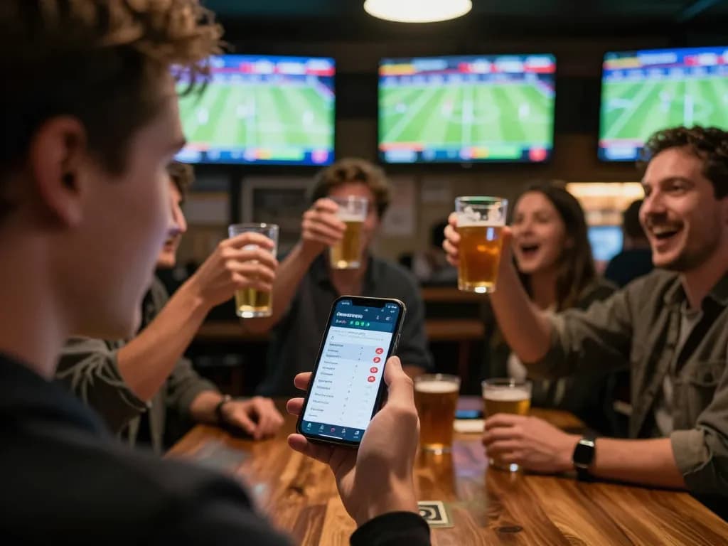 Excited sports betting experience at Xoi Lac TV with friends and live match screens
