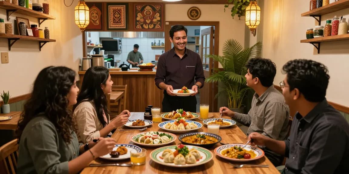 Enjoying savory rokok88 momos in a cozy restaurant setting surrounded by vibrant decor.