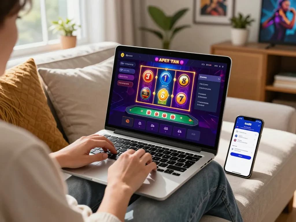 Engaging scene of an individual enjoying online gaming on the Go88 platform in a cozy living room.