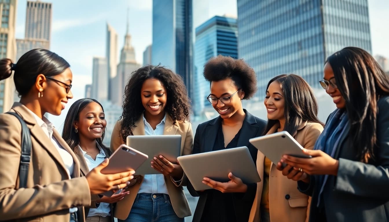 Network and search for Chicago jobs with diverse professionals in an urban setting.
