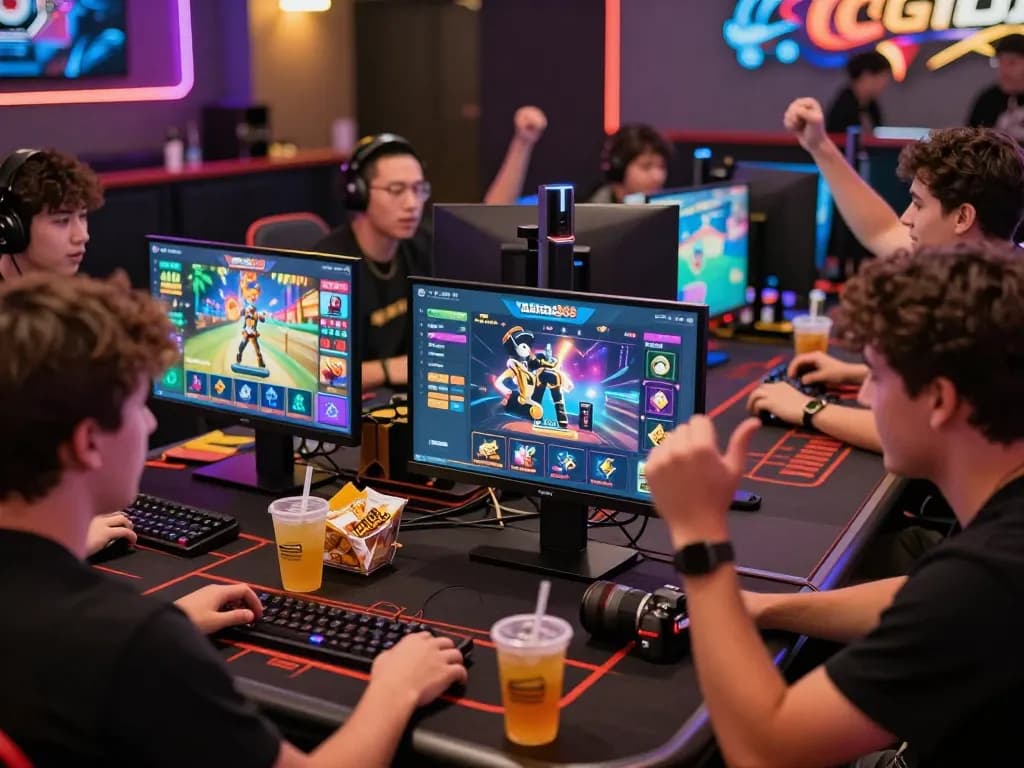 Players enjoying mantra88 games in a lively online gaming setting with vibrant screens.