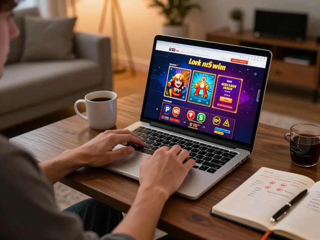 Engaging home gaming experience with 789win link displayed on laptop showcasing casino games.