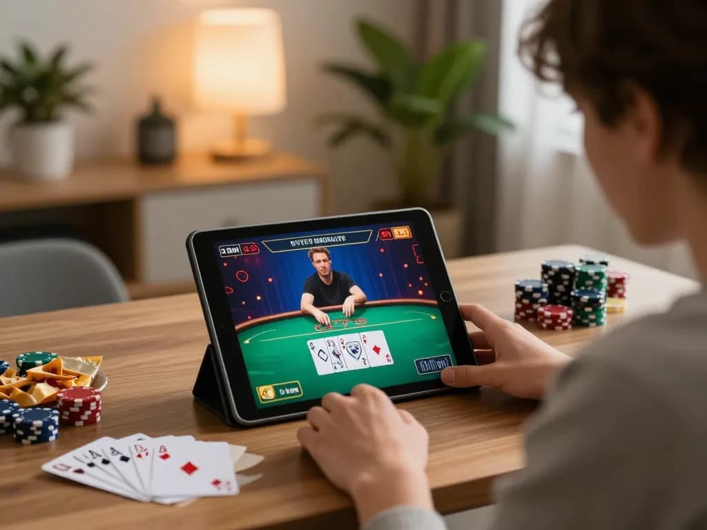 Engaging online poker gameplay on vt88 tablet with live dealer and strategy notes.