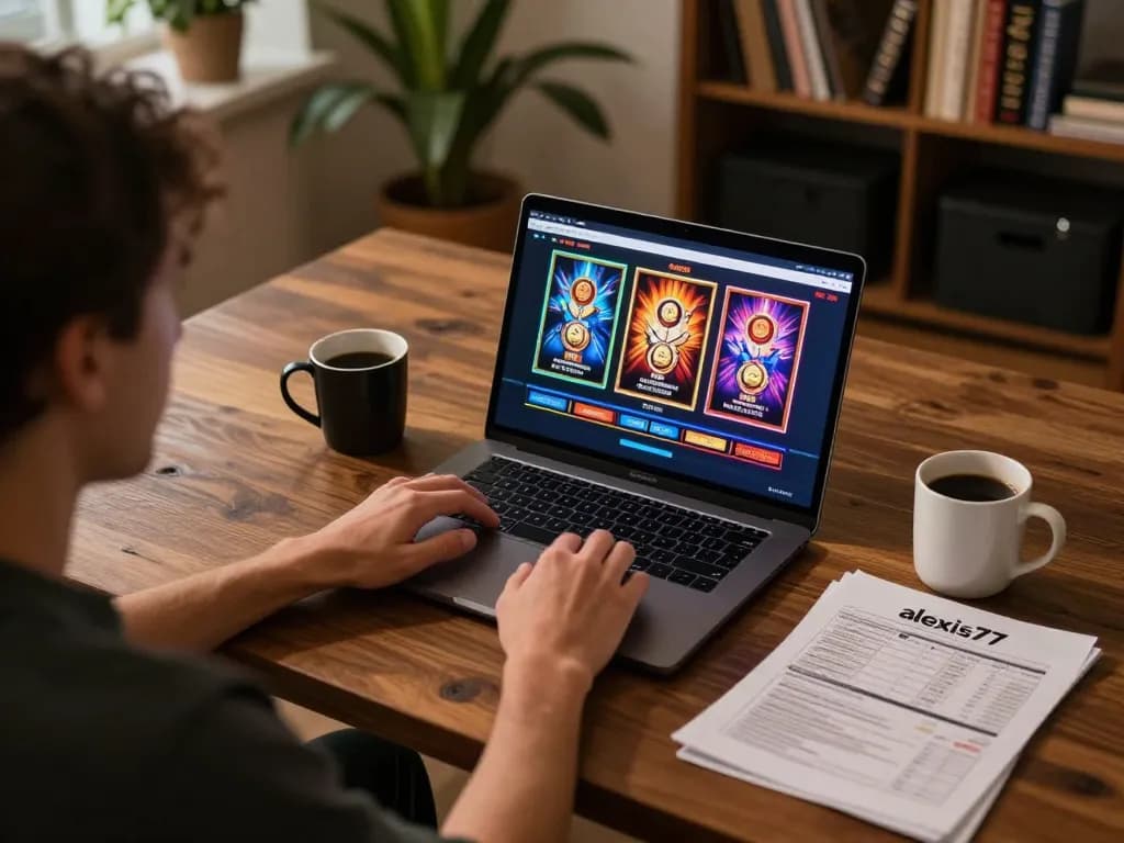 Engaging moment of player using alexis77 online casino platform from a cozy home setup