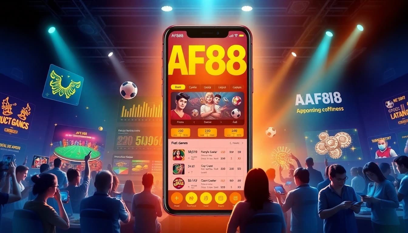 Engaging visual of AF88 online gambling platform with diverse users and casino games.