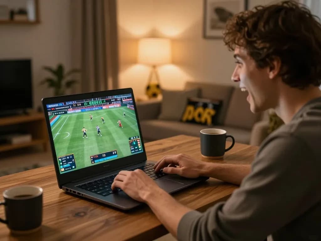 Cakhiatv user placing live sports bet on laptop, engaged in strategic online betting