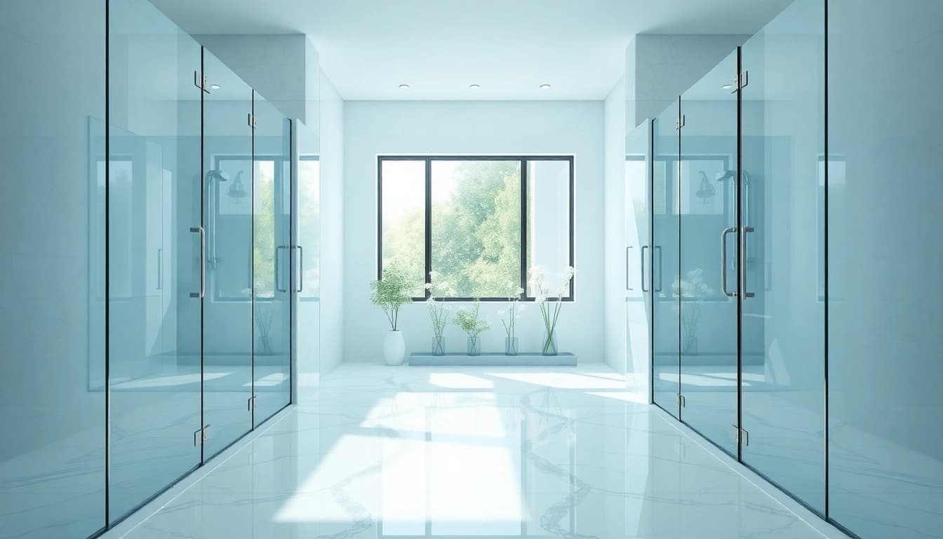Experience elegant showers in a modern bathroom with luxurious design features.