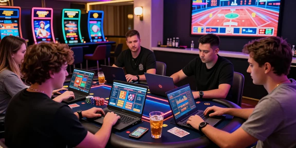 Friends enjoying games at new EU casinos, showcasing a vibrant and engaging atmosphere.
