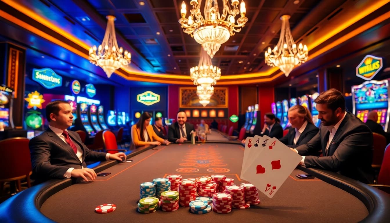 Experience the excitement of u888 love at a luxurious casino poker table with vibrant atmosphere.