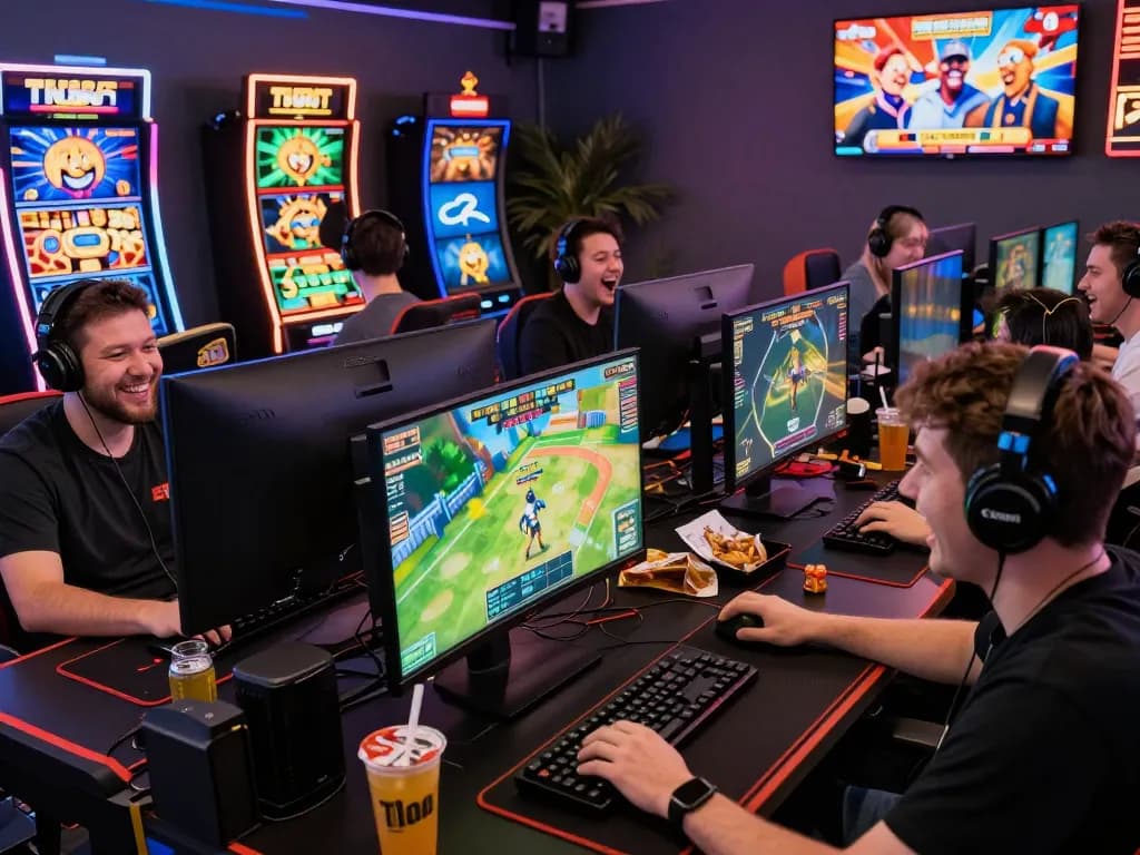 Players enjoying go88 online gaming experience with vivid screens and snacks