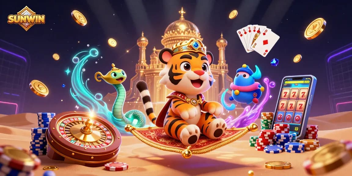 SUNWIN captivates players with vibrant casino magic featuring a tiger sultan and treasure.