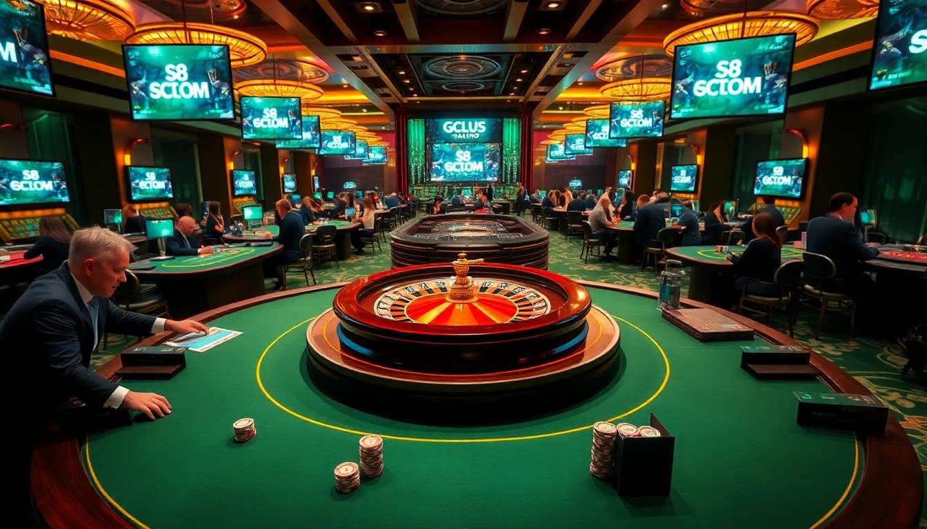 Experience the thrill of s8 com with vibrant casino visuals featuring roulette and poker.