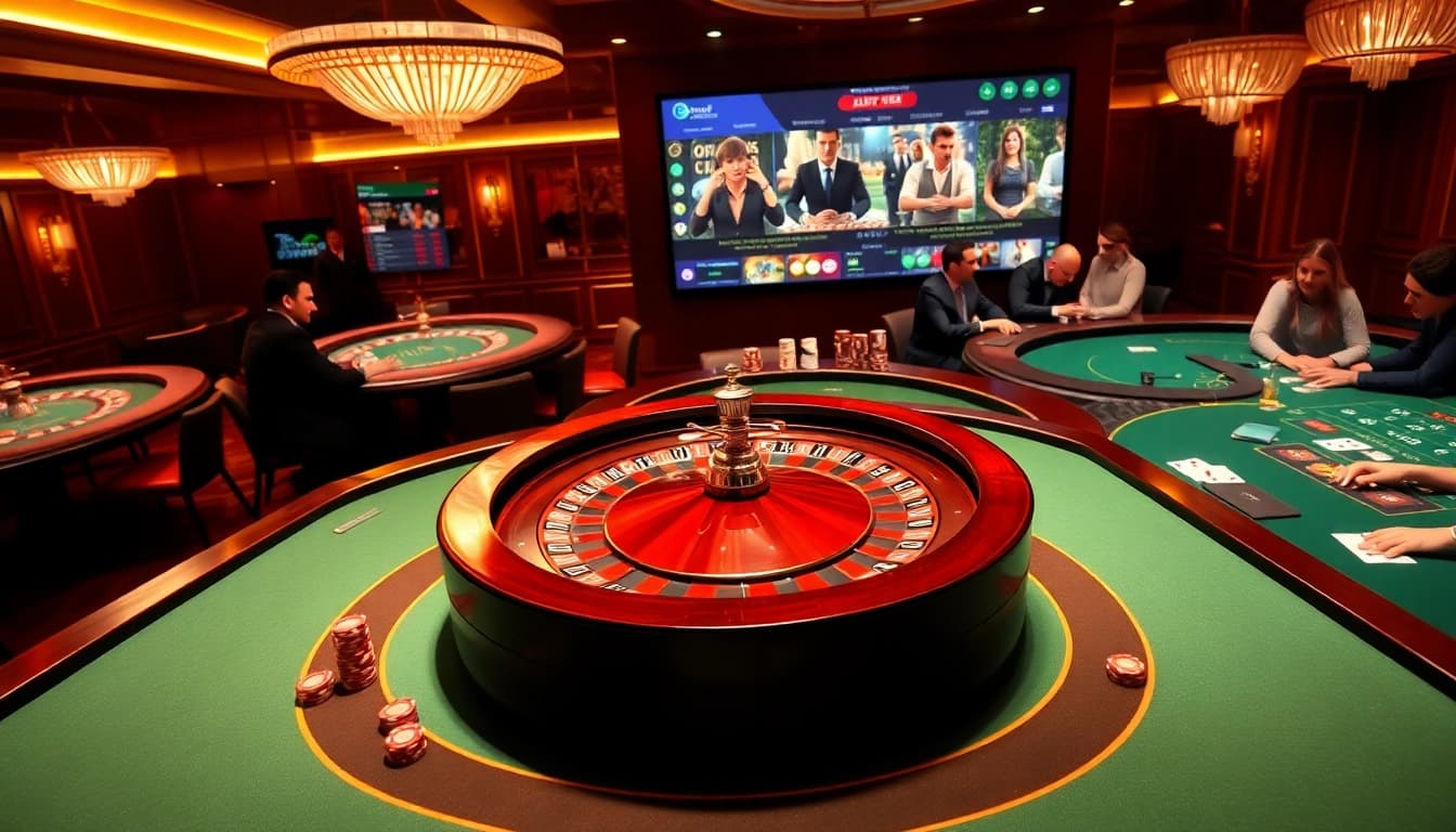 Engaging scene of casino gambling with roulette wheel and online interface at trang chủ 789win