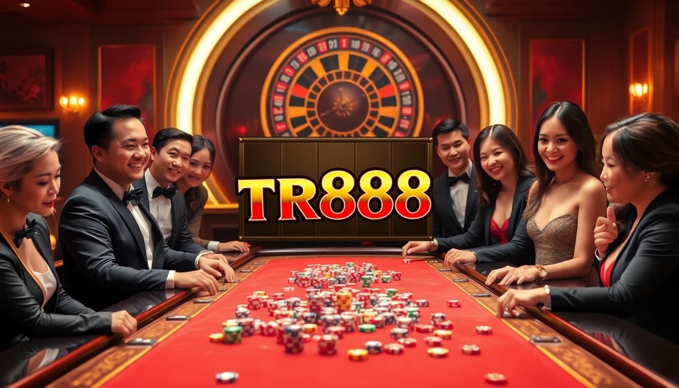 Experience TR88 nổ hũ in a thrilling casino environment with vibrant slot machines and eager players.