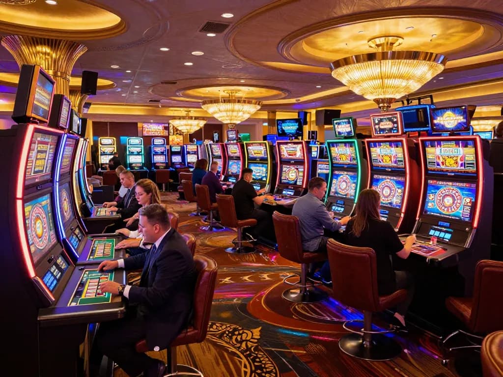 Excited players at J188's casino exploring vibrant slot machines and strategic roulette games.