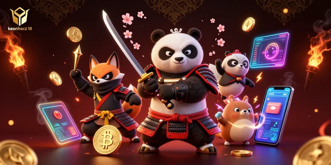 Engage in keonhacai 18’s thrilling betting scene with samurai panda and ninja fox.