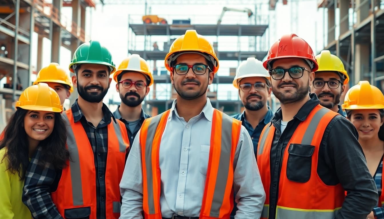 Workers demonstrating construction site safety practices while wearing protective gear.