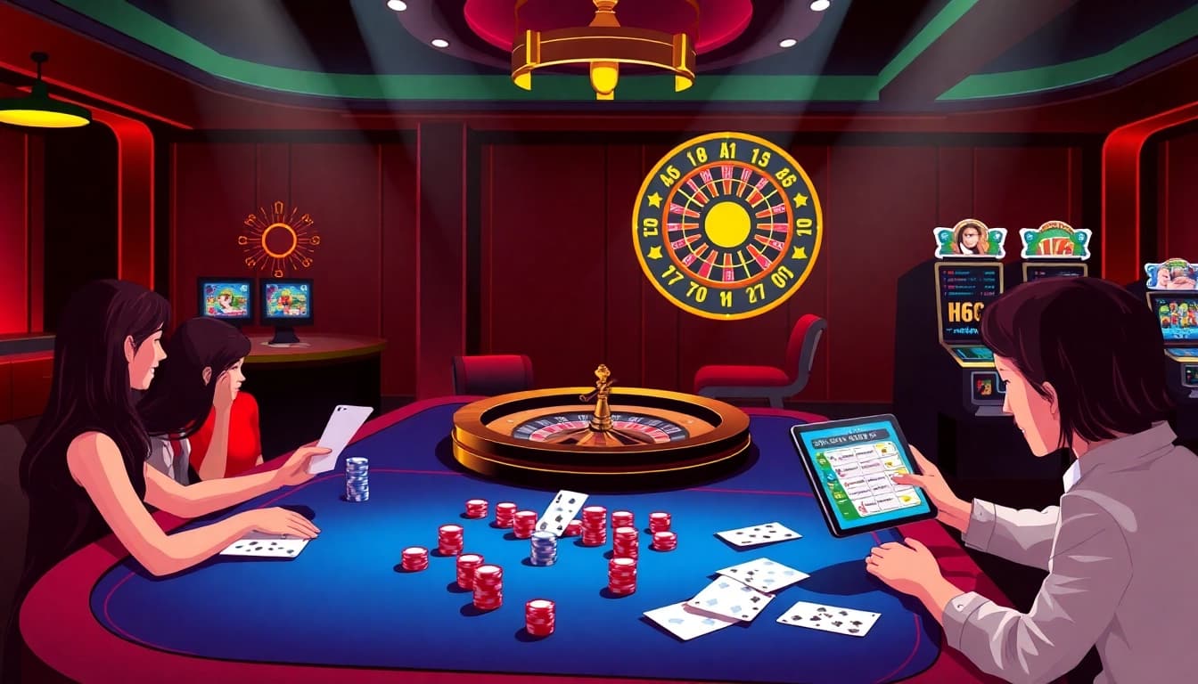 Experience exhilarating gambling at Nhà cái OKFUN with casino tables, chips, and online betting.