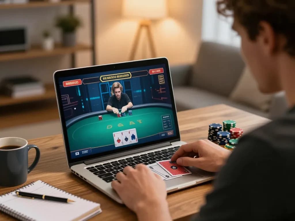 Pemain menganalisis strategi di Bintangmpo saat terlibat dalam permainan poker online