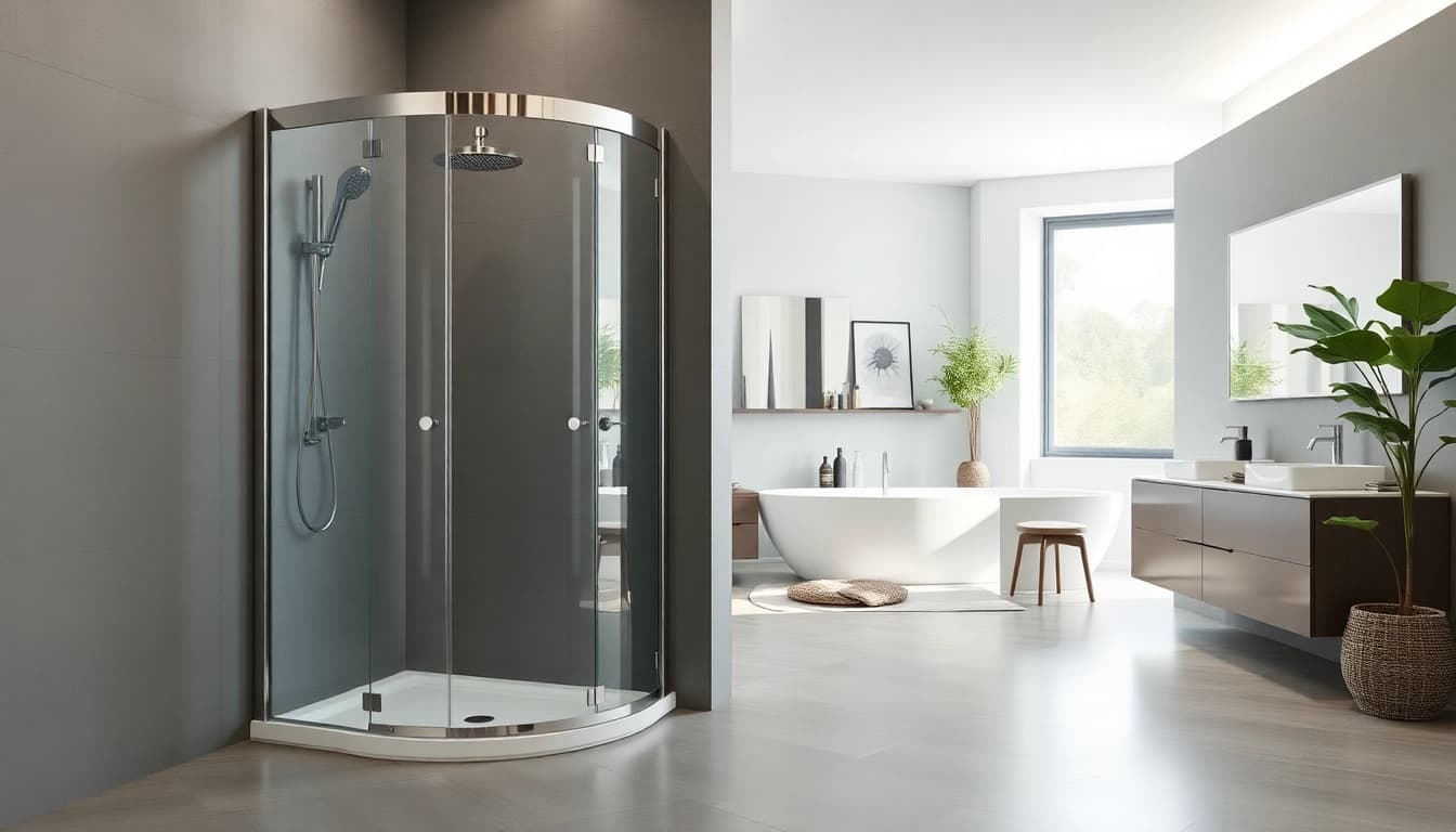 Entdecken Sie die moderne sonni Duschkabine mit eleganter Glaskonstruktion in einem stilvollen Badezimmer.