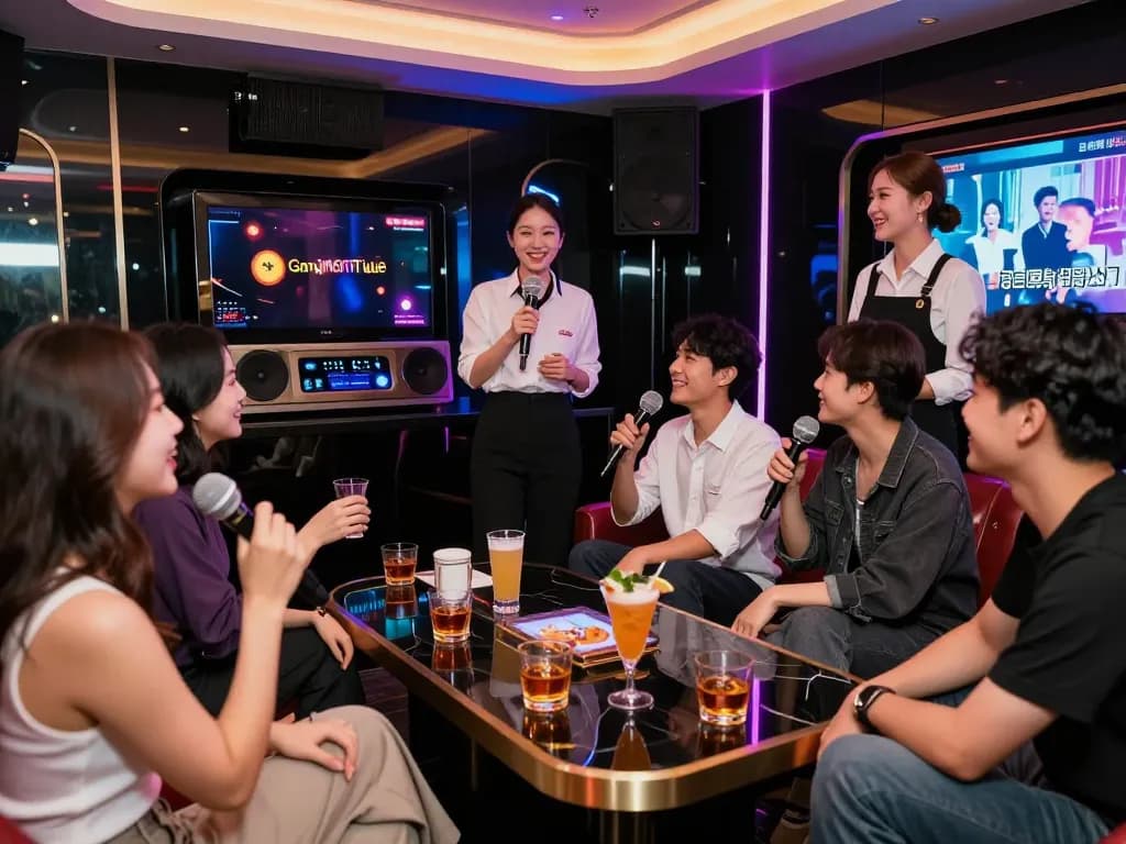 Karaoke night experience at gangnamtune.com with friends in a vibrant Gangnam venue.