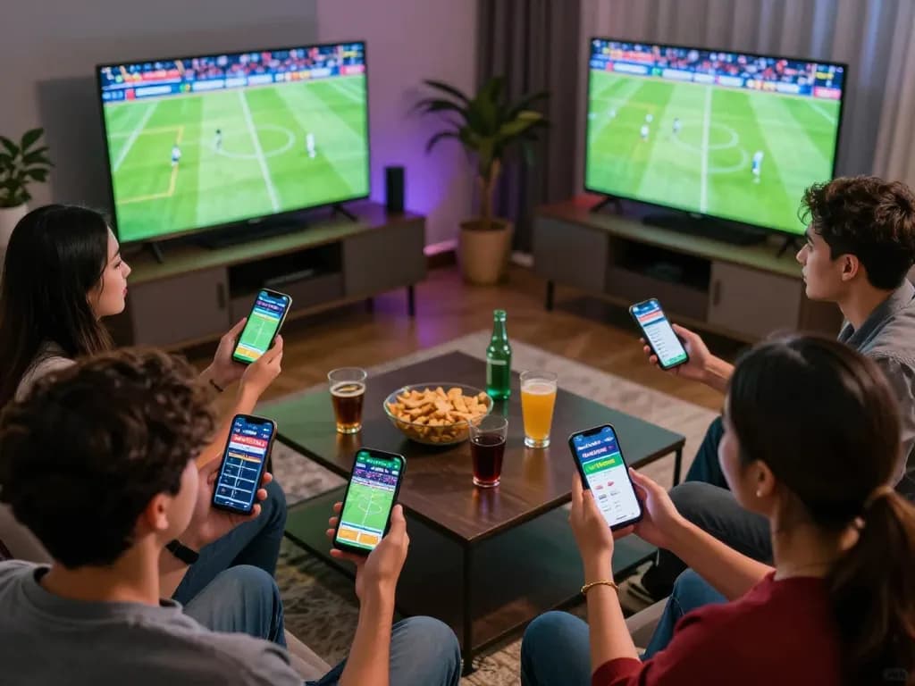 Nyalabet sports betting app displayed during a lively home gathering with friends.