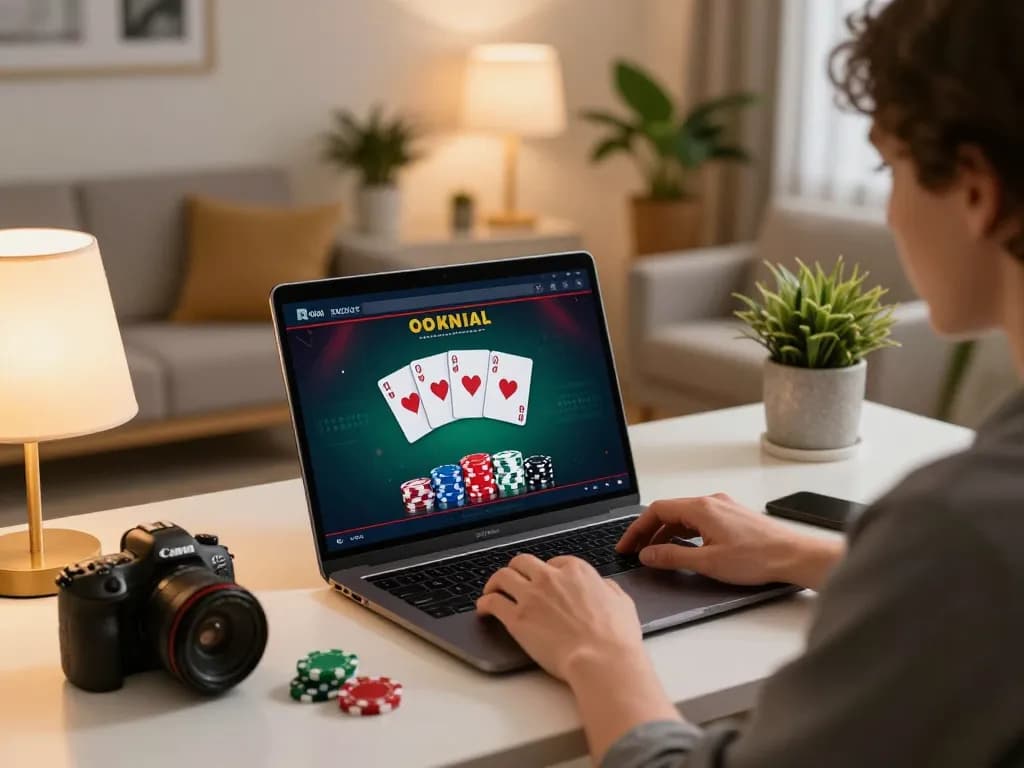 Navigating the Nk88 online casino at home with engaging gameplay on a laptop.