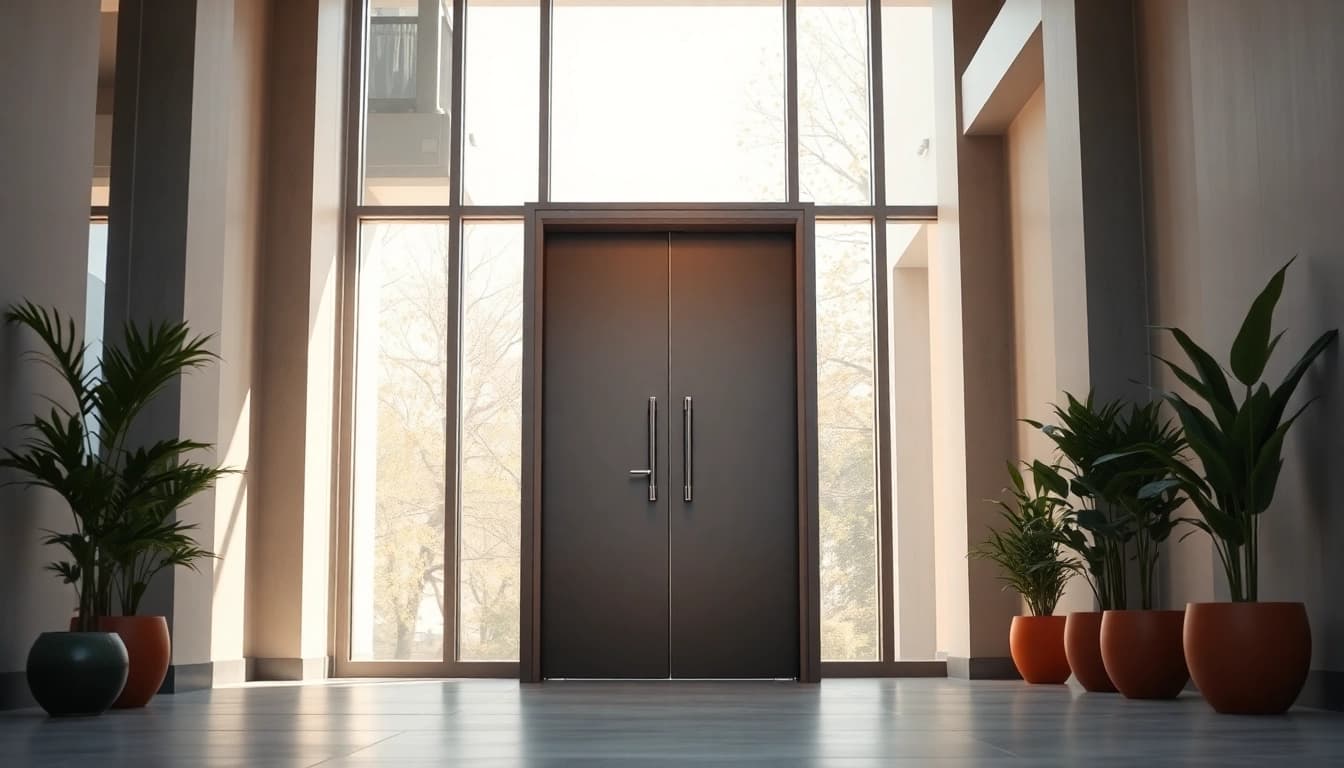 Eye-catching exit door with polished details and modern design in a bright entryway.