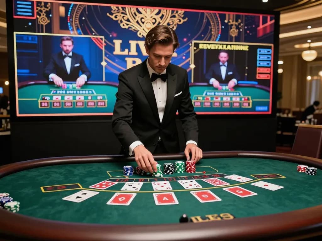 Player engaging at a baccarat table on a sophisticated online casino site, showcasing the excitement of 바카라사이트.