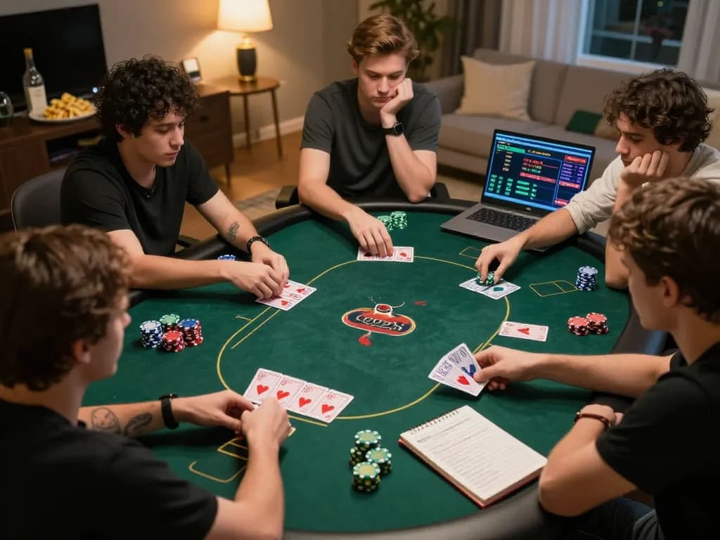 Players strategizing their bets in an exciting online poker session at thabet.