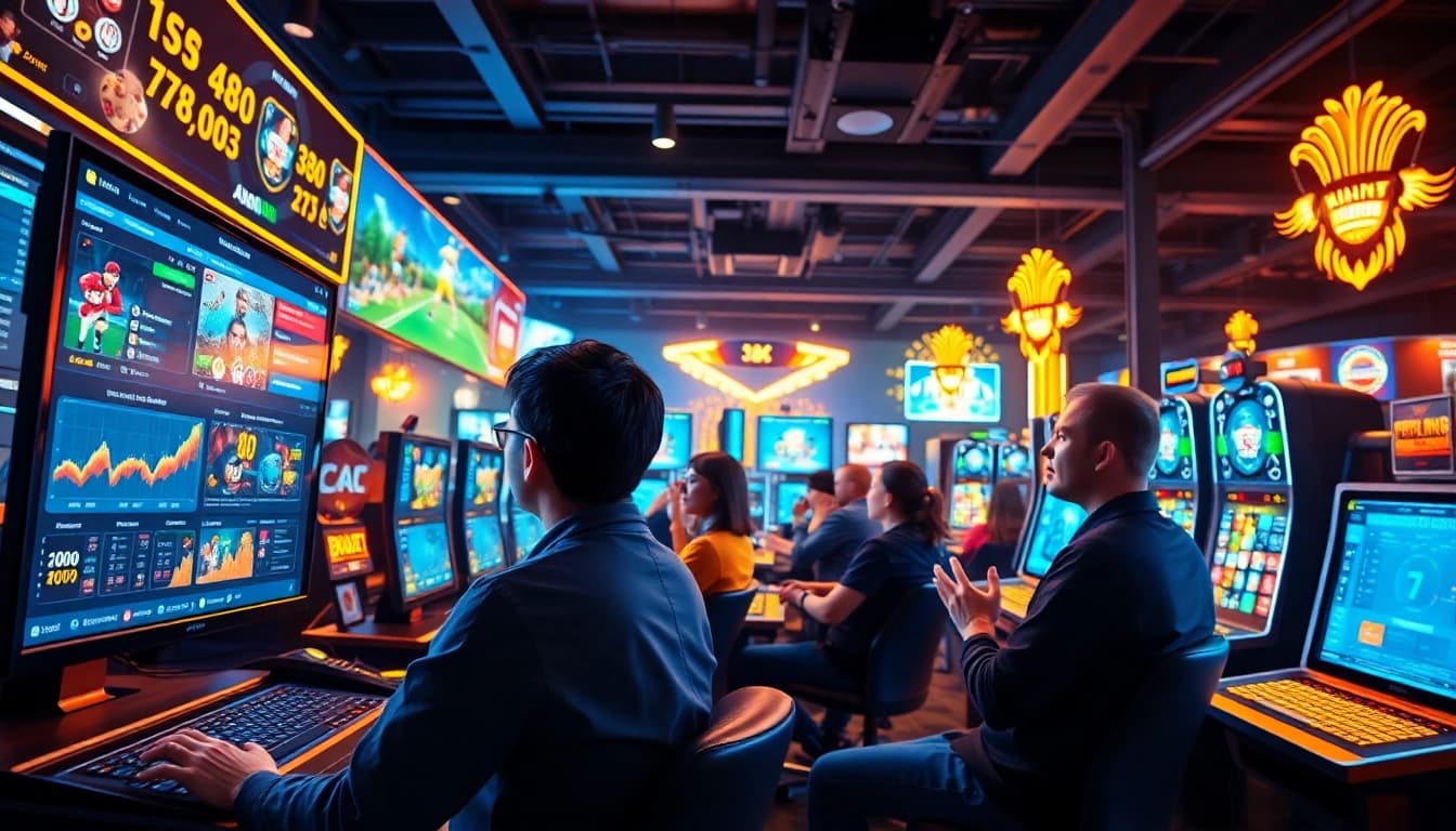 Gamers immersed in the Winvn 11 online betting platform, showcasing a vibrant gaming environment.
