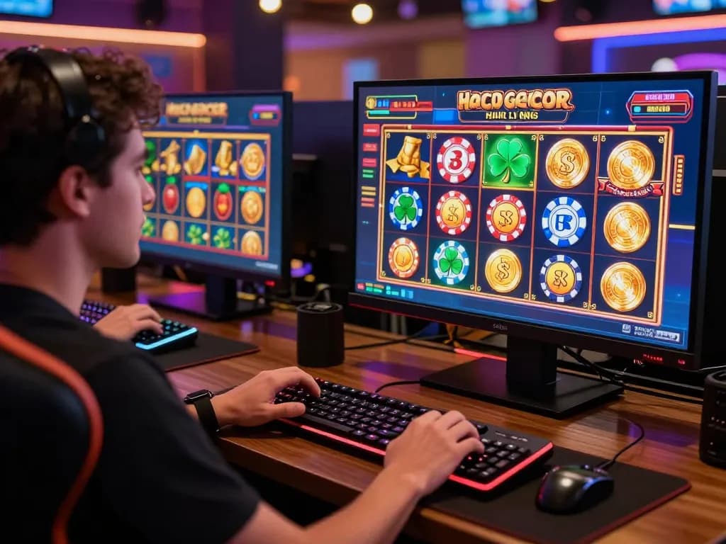 Pemain yang menarik terlibat dalam permainan slot gacor hari ini dengan grafik yang cerah dan statistik kemenangan.