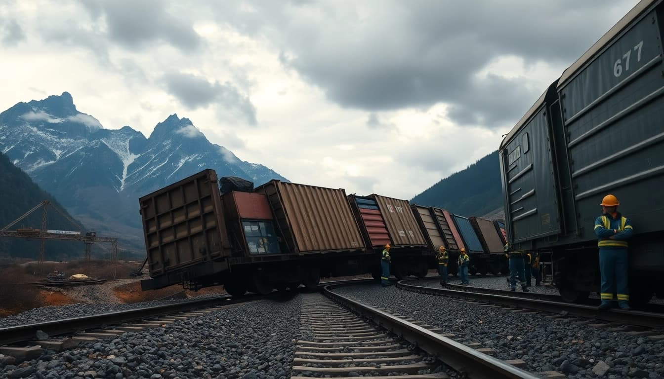 Addressing derailment incident with emergency responders at a freight train scene.