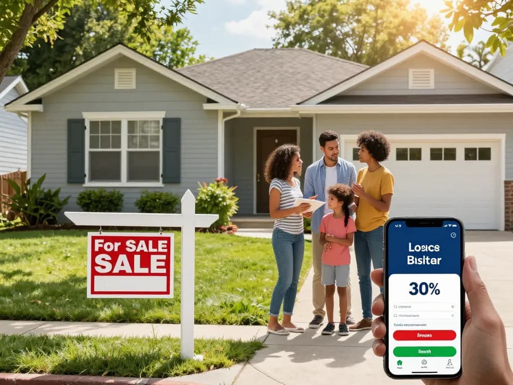 Sell my house fast for cash with a happy family discussing offers in front of their home
