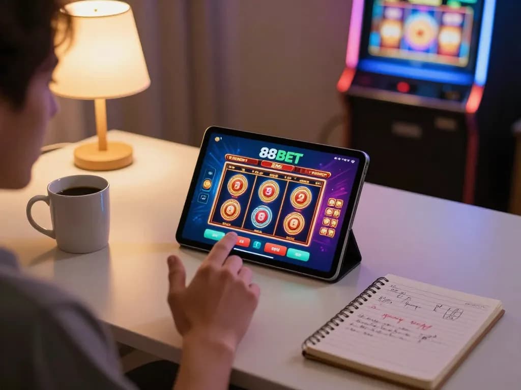 Player exploring 88BET casino app, enjoying a cozy gaming session at home
