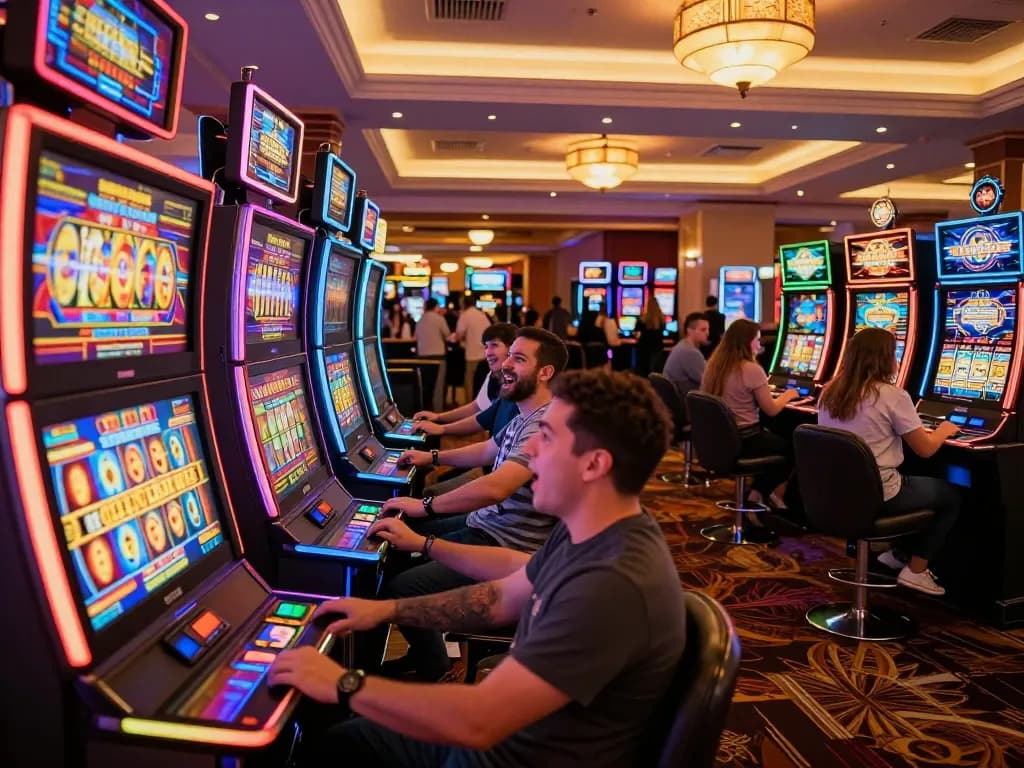 Engaging slot thailand scene with players enjoying colorful machines in a vibrant casino atmosphere.