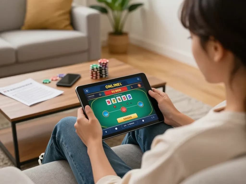 Player engaging with online poker game on tg88 platform, showcasing strategic betting notes.