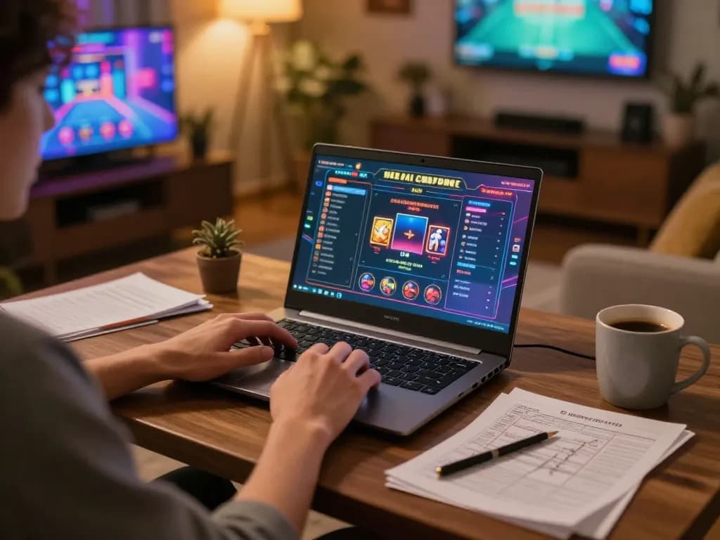 Engaging in FAFA828 online gaming with strategy notes in a cozy home setup