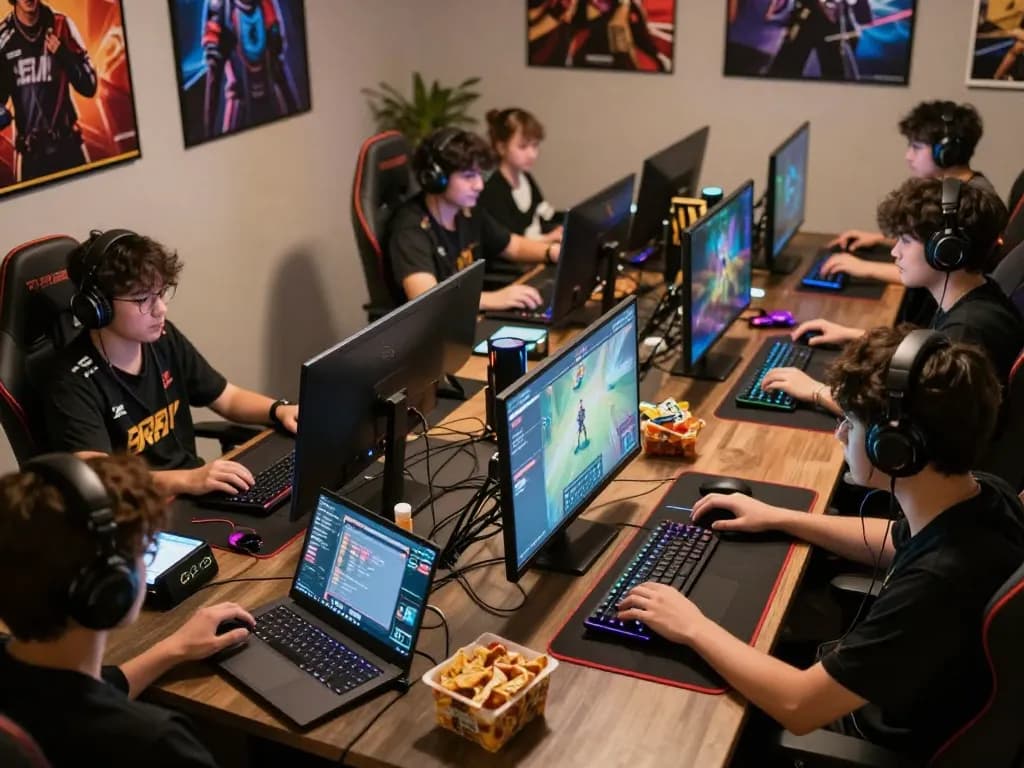 Players engaged in an exciting okwin esports gaming session, showcasing strategic gameplay in a vibrant environment.