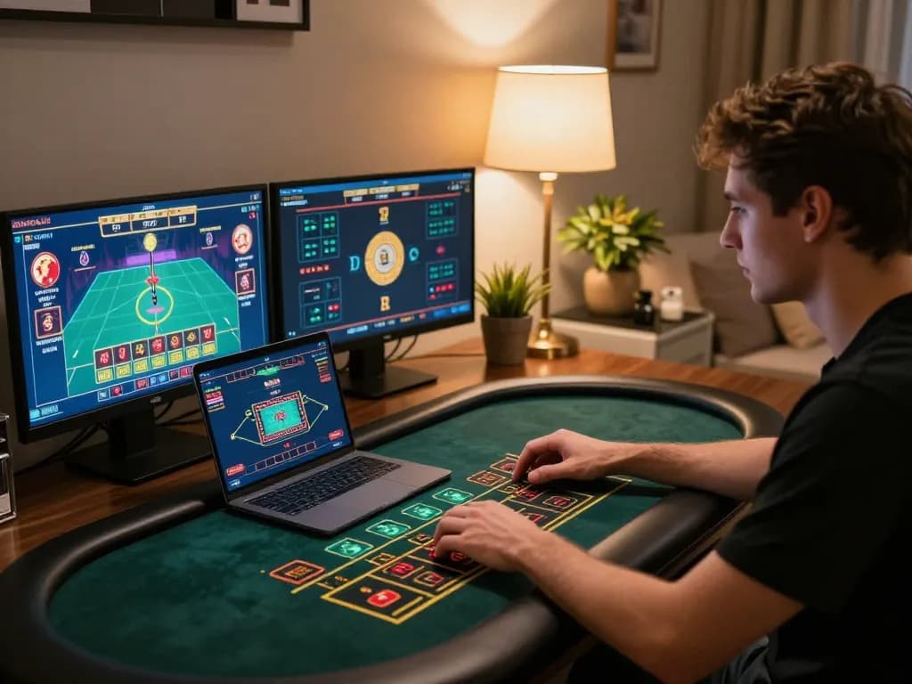 Player strategizing online games at 678vip, showcasing engaging live dealer action in a cozy setup