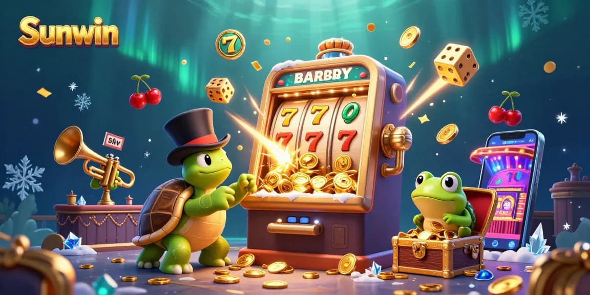 Experience the exhilarating gameplay at Sunwin with a vibrant slot machine jackpot explosion and engaging characters.