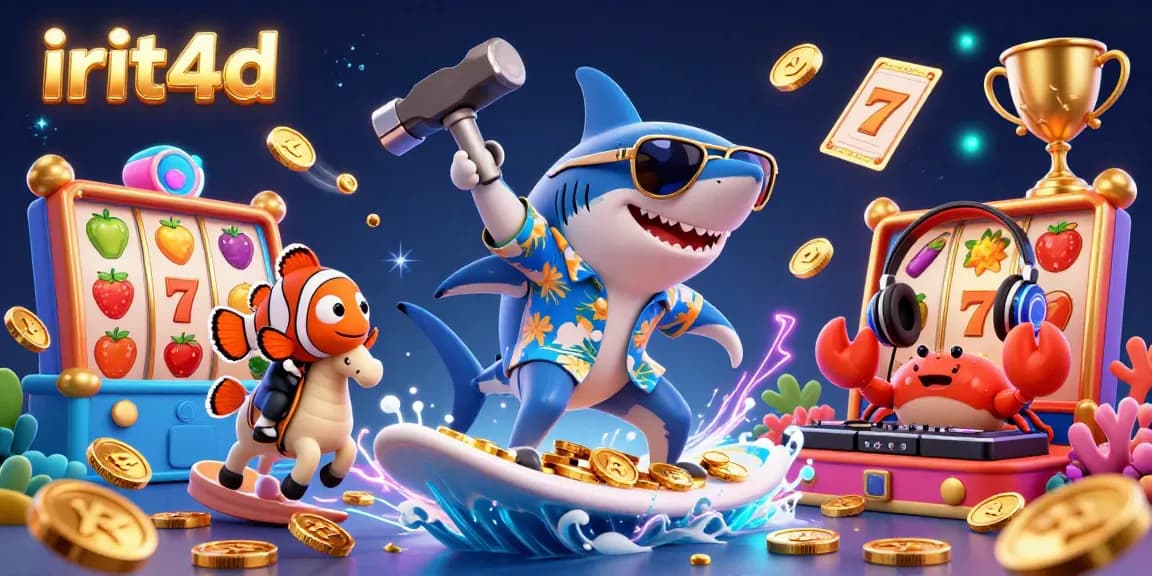Experience the thrill of irit4d with this dynamic 3D illustration showcasing vibrant slot gaming elements and unique characters.
