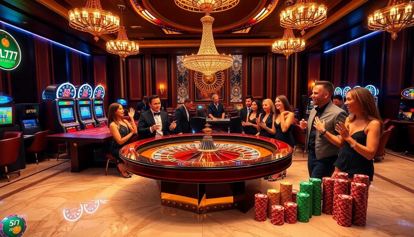 Experience the excitement of 6L777 at a luxurious casino table filled with players.