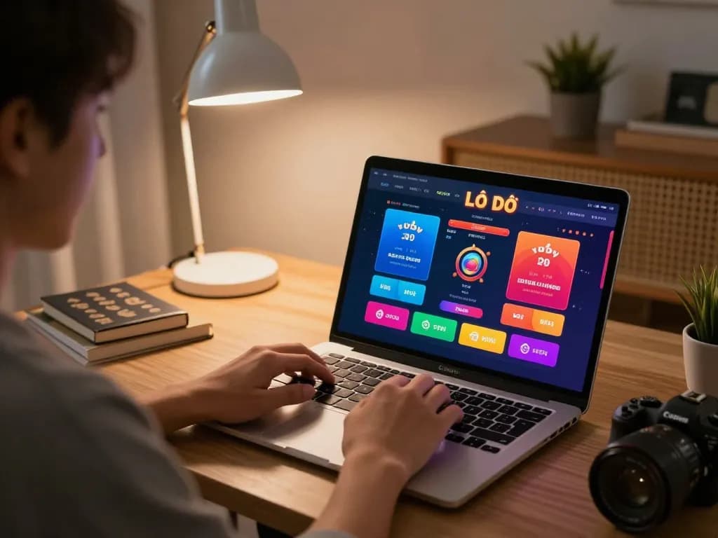 Lô đề online player strategizing betting options in a cozy home office.