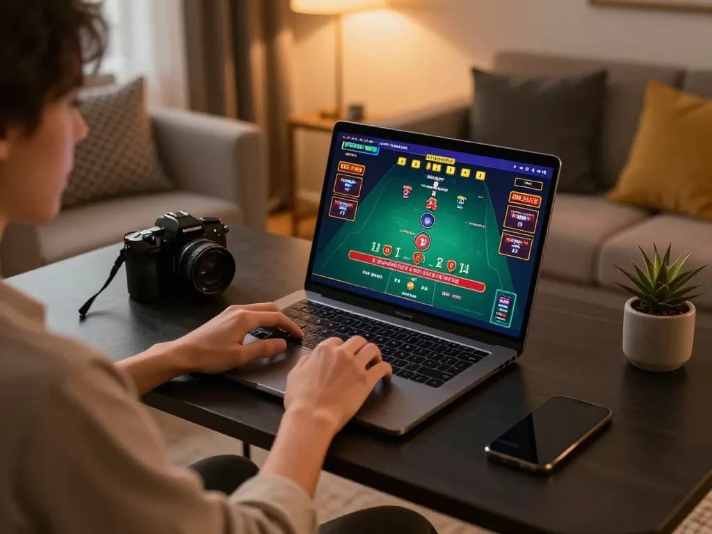 kp88 user engaging in live dealer blackjack game, showcasing a modern home casino experience.
