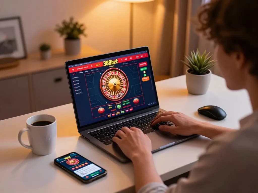 Enjoying online gaming with 388bet on a modern setup, showcasing responsible entertainment.