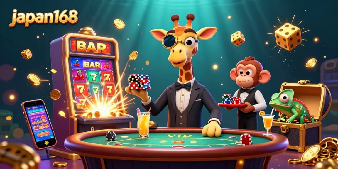 Experience thrilling gaming at japan168 with high-roller giraffe and lively casino scene bursting with jackpots.